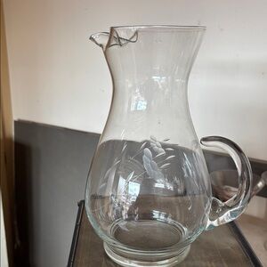 Elegant Clear Glass Pitcher with Etched Design